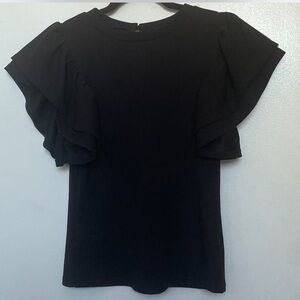 Basic Black Crewneck Shortsleeve Tshirt w Statement Flutter Sleeves Size Small